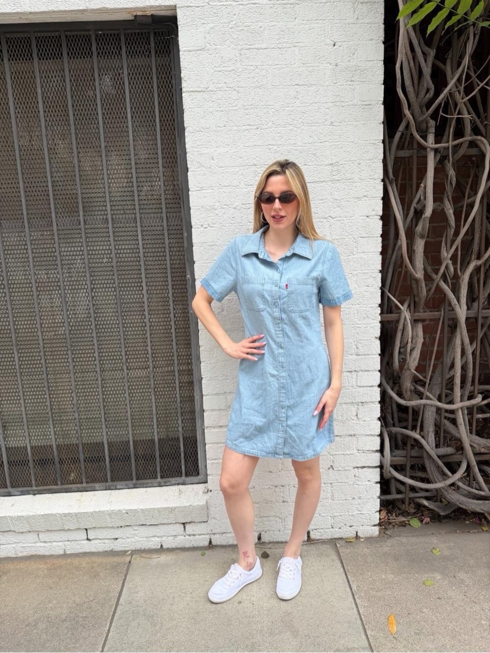 Levi's solid spread collar blue denim dress mini Size S #denim #western - Picture 4 of 6